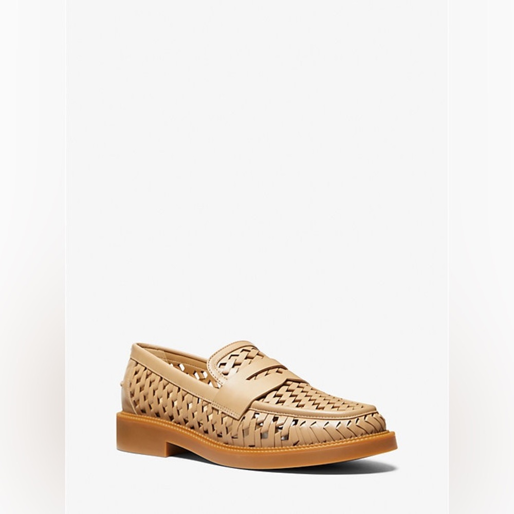 MICHAEL MICHAEL KORS Eden Hand-Woven Leather Loafer-Tan-Size 8-BNIB